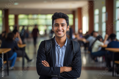 Smiling Indian Student In University Hall © Anastasiia