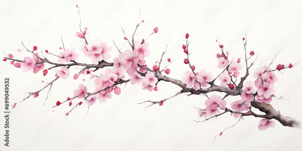 Ink painting cherry blossom in white background - obrazy, fototapety, plakaty 