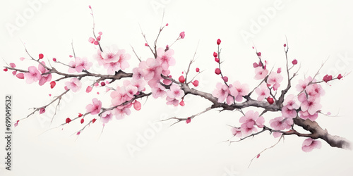 Ink painting cherry blossom in white background photo