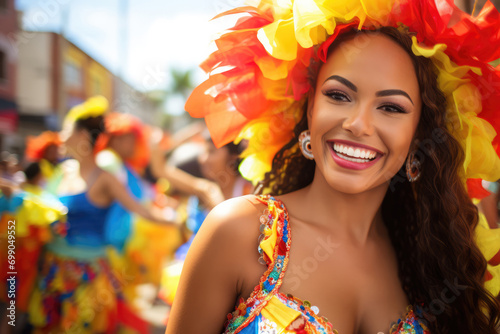 Vibrant Barranquilla Carnival Colorful Dresses, Colombian Festival photo