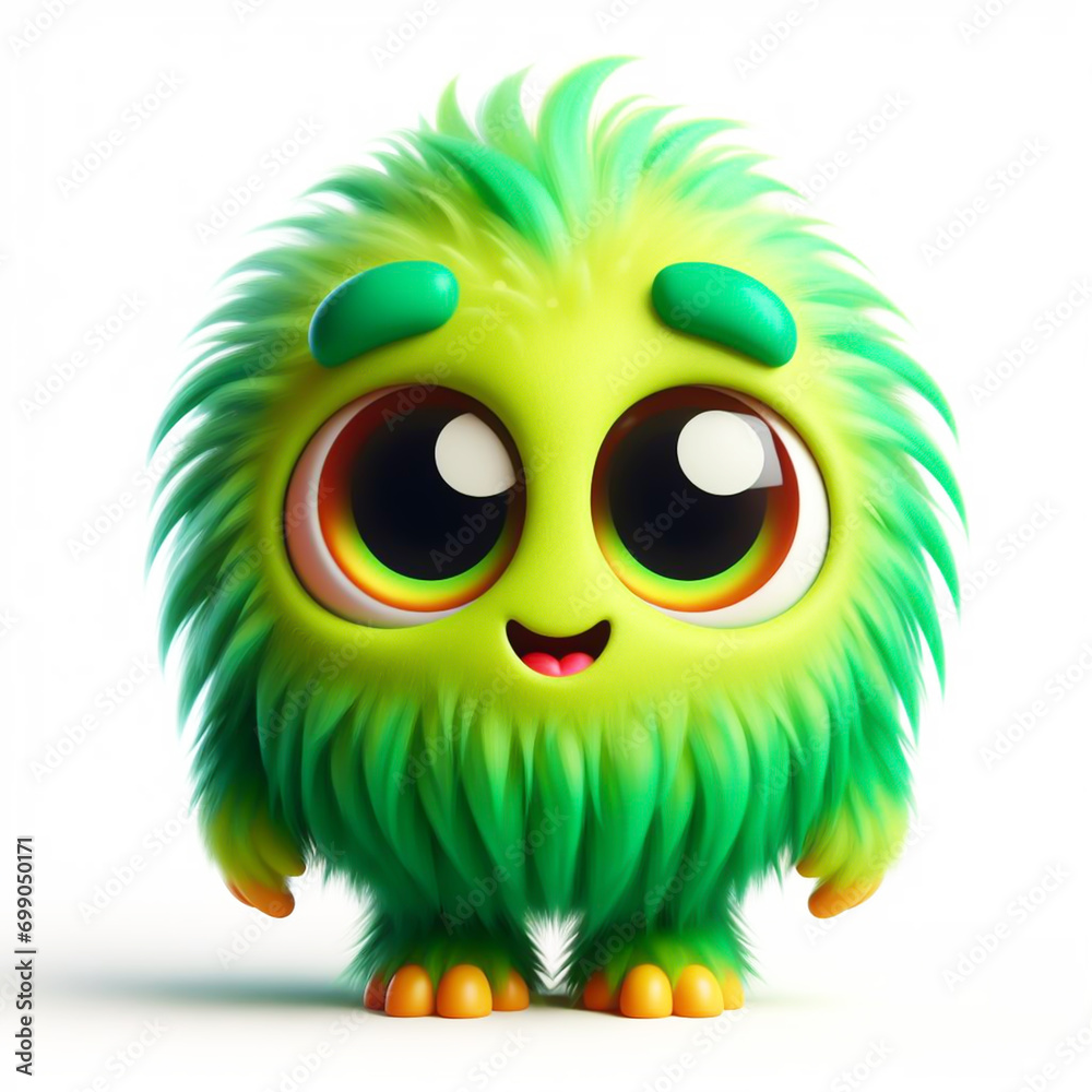 Adorable furry cartoon monster. Funny design. Play time. AI generated