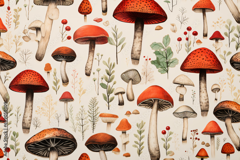 Mushroom patter background illustration for postcards or web design Mushroom patter background illustration for postcards or web design