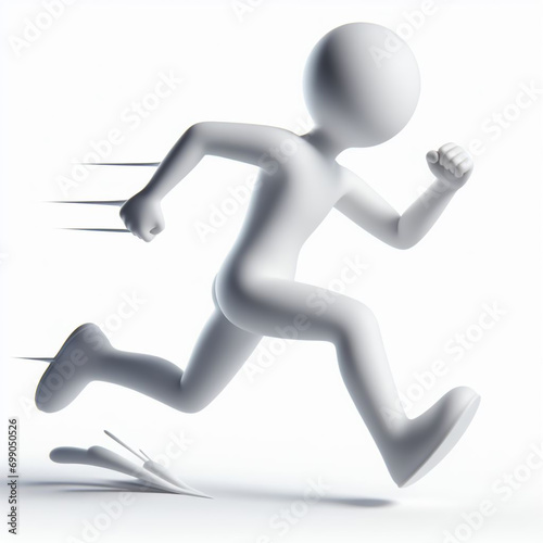 White 3D figure running  on white background. Physical exercise. AI generated