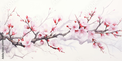 Ink painting cherry blossom white background photo
