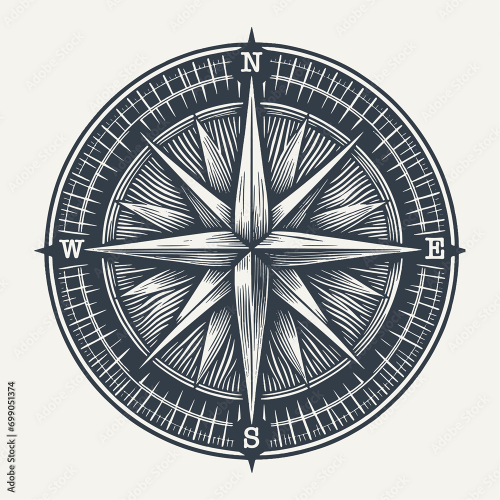 Compass. Vintage engraving style woodcut vector illustration.	
