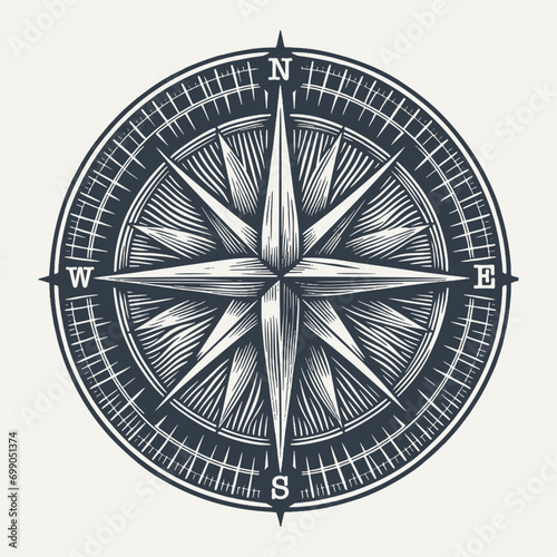 Compass. Vintage engraving style woodcut vector illustration.	
