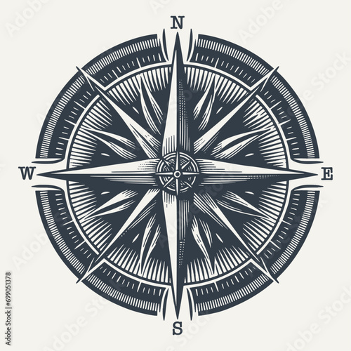 Compass. Vintage engraving style woodcut vector illustration.	
 photo