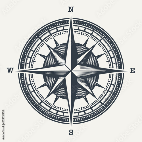 Compass. Vintage engraving style woodcut vector illustration.	

