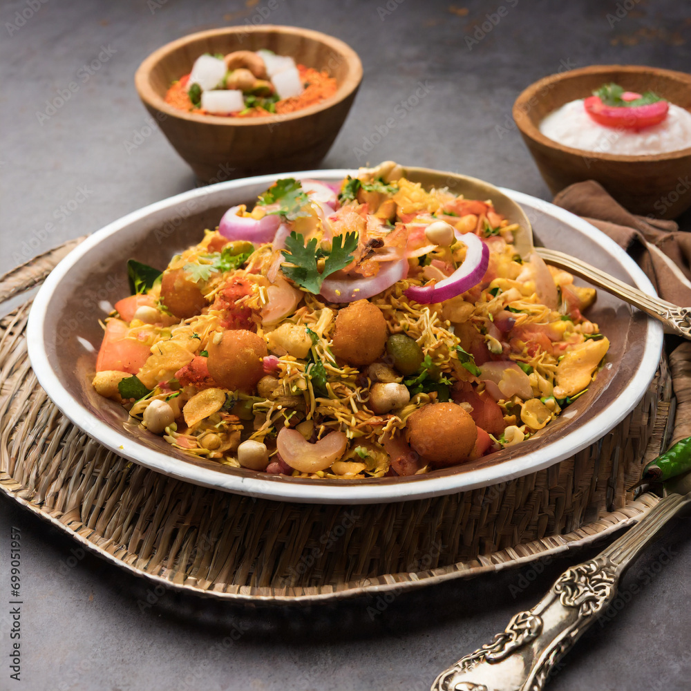 Bhelpuri Chaat/chat is a road side tasty food from India, served in a bowl or plate