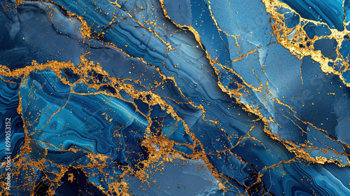  blue marble agate granite mosaic with golden veins, japanese kintsugi technique, blue texture, abstract background