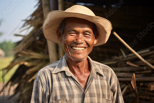 Portrait of a sugar cane farmer smiling, depicting the concept of fair trade sugar production