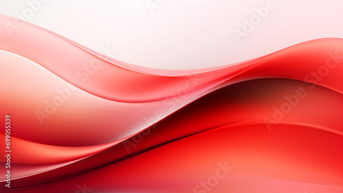 Abstract gentle red waves design with smooth curves and soft shadows on clean modern background. Fluid gradient motion of dynamic lines on minimal backdrop
