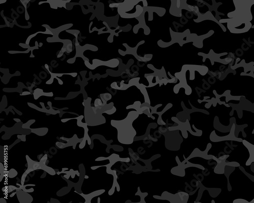 Camouflage Military Repeat. Gray Hunter Pattern. Dirty Camo Paint. Digital Urban Camouflage. Abstract Vector Background. Seamless Paint. Fabric Gray Pattern. Tree Black Canvas. Army Seamless Print.
