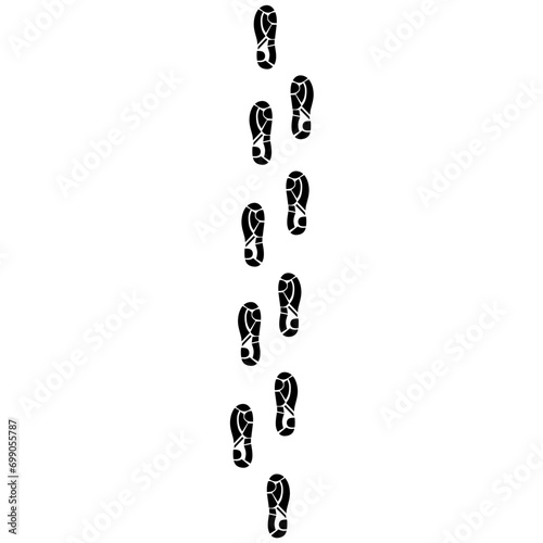 Vector running shoe print on white background. Footprints from sneakers. Silhouettes of rock climbing, walking and health banners.