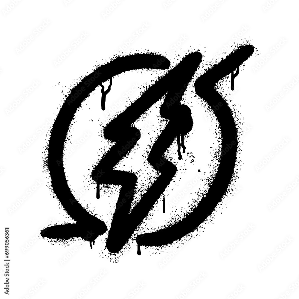 thunder in circle, graffiti art isolated on white background. thunder in circle, graffiti art isolated on white background.