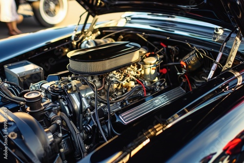 View into the engine compartment of a powerful tuned engine. photo