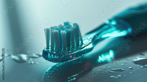Closeup of Electric modern ultrasonic automatic toothbrush. The latest technology for effective cleaning of teeth and gums. photo
