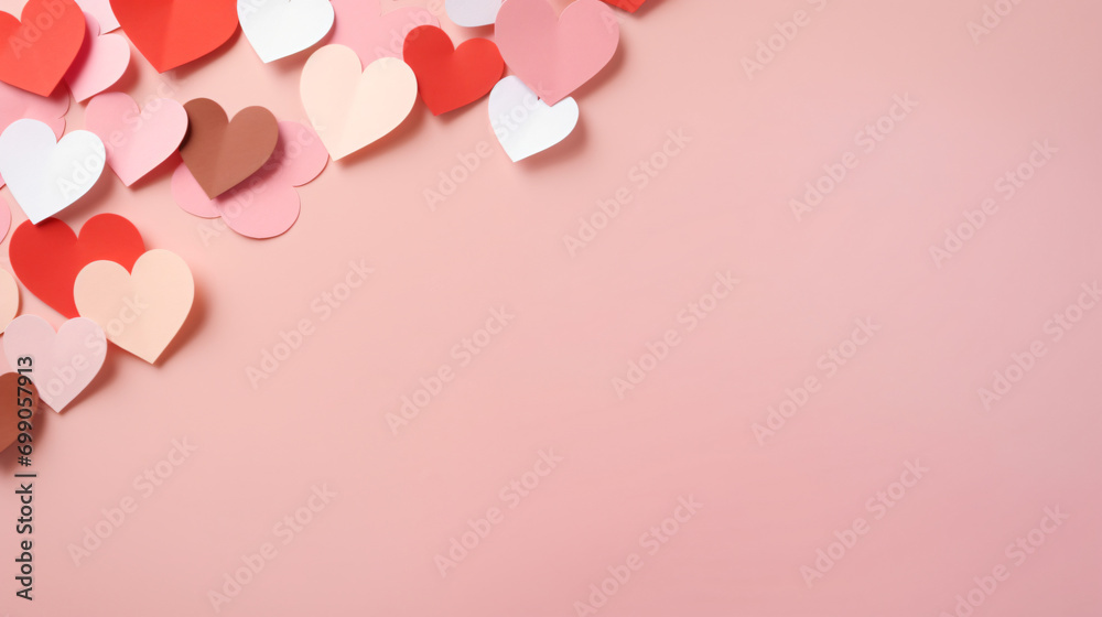 Valentine day background of many different paper hearts