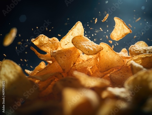 Flying potato chips, realism, creative photography 