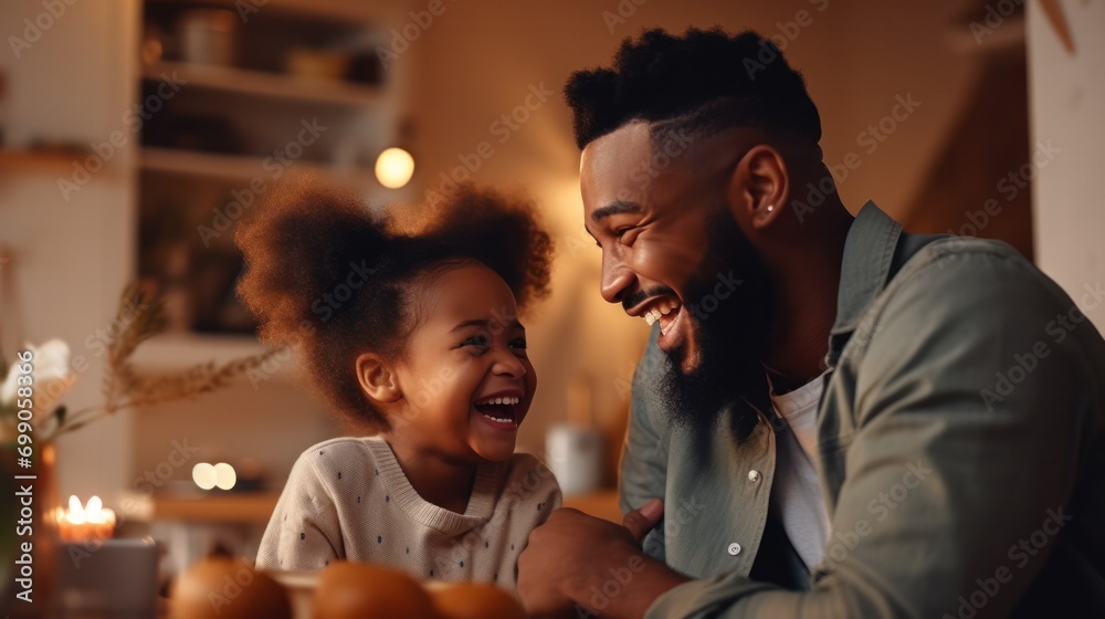 Happy black father relax and read book with baby time together at home. parent sit on sofa with daughter and reading a story. learn development, childcare, laughing, education, storytelling, practice. Happy black father relax and read book with baby time together at home. parent sit on sofa with daughter and reading a story. learn development, childcare, laughing, education, storytelling, practice.