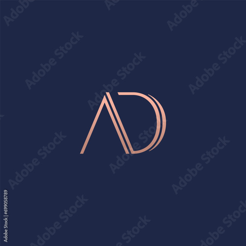 AD monogram fashion logo with inline accent and gold color. A - D. A and D.