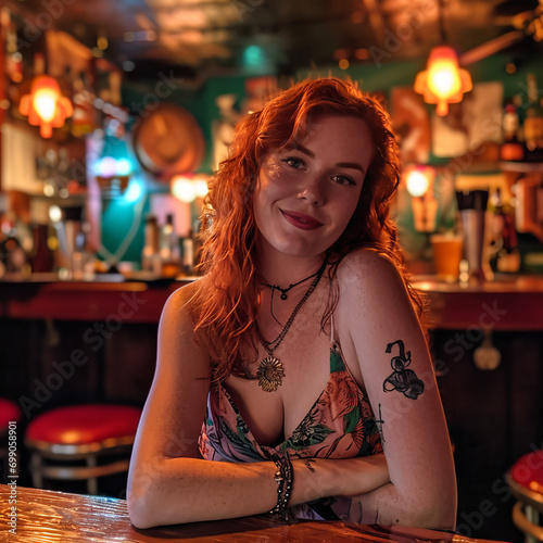 a cute woman in a bar flirting