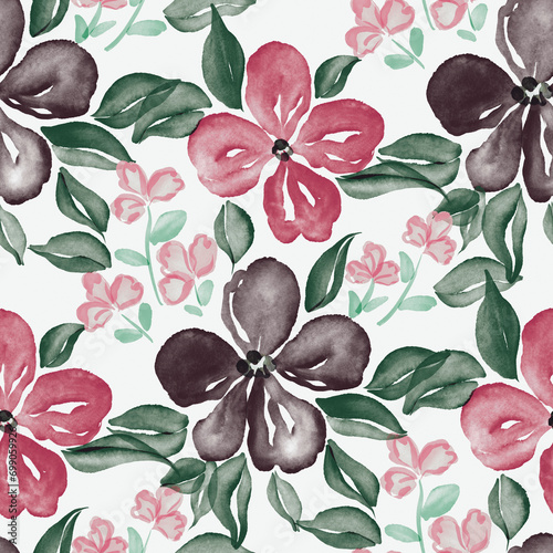 Watercolor seamless pattern with spring floral bouquets. Vintage botanical il...