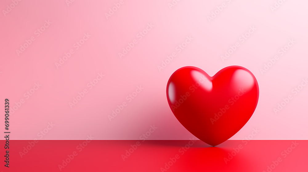 3d Valentine's Day red heart with copy space, Valentine's Day background