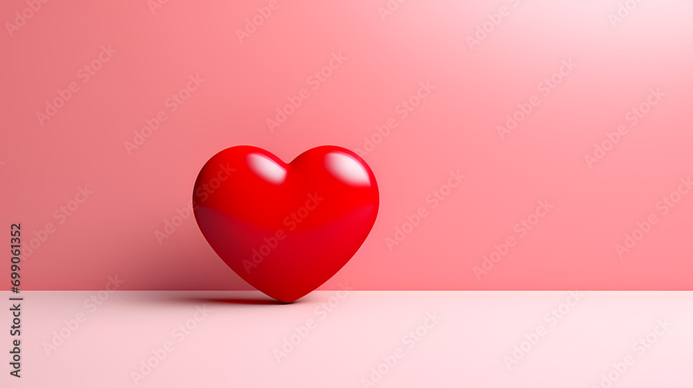 3d Valentine's Day red heart with copy space, Valentine's Day background