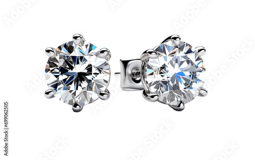 Twin Diamond Stud Earrings On a White or Clear Surface PNG Transparent Background.