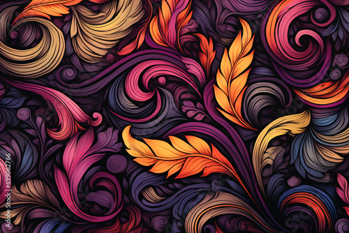 Colorful flowers and leaves abstract art background wallpaper