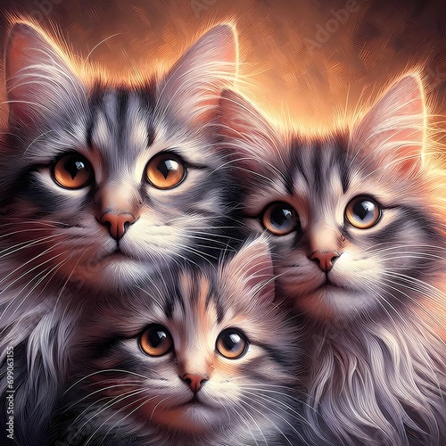 Obraz na plátně illustration face portrait ,family of cats  ,generated ia