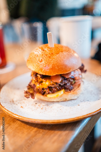 Healthy Vegan Hamburger with Handcrafted Bun photo