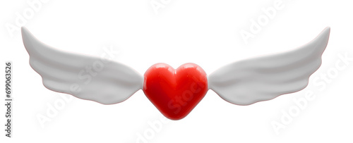 3d rendering of cartoon love heart with wings