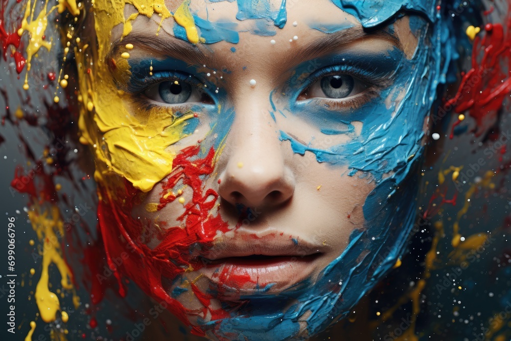 portrait of a girl in paints. art portrait of a girl in colored strokes of paint.
