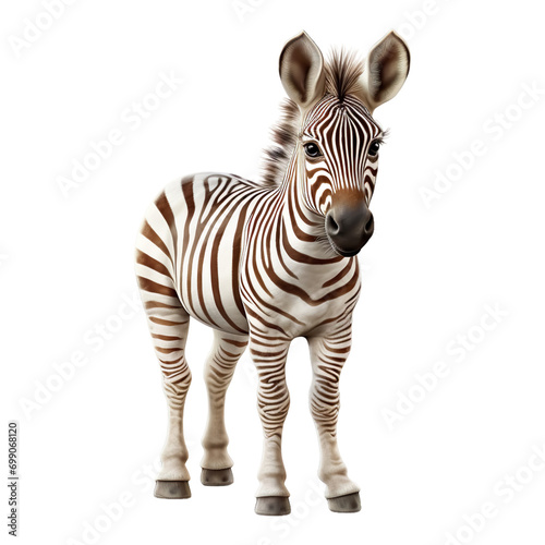 Portrait of zebra standing  isolated on transparent of white background
