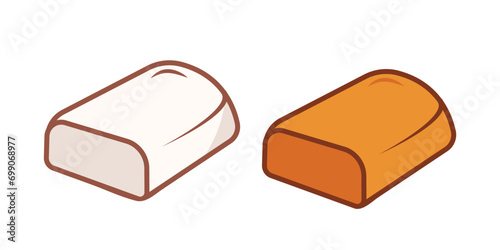 Steamed and Fried Mantou or Mantau dimsum vector icon outlined isolated on plain horizontal white background. Simple flat minimalist chinese food dimsum drawing with cartoon art style.