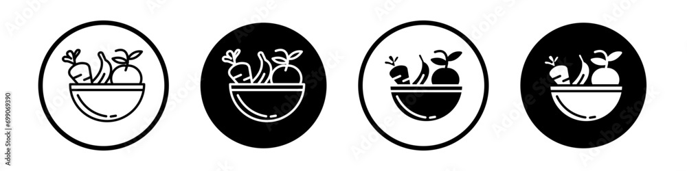 Healthy food icon set. fresh vegetarian vegetable bowl vector symbol. fruit grocery. diet salad icon in black filled and outlined style. - obrazy, fototapety, plakaty 