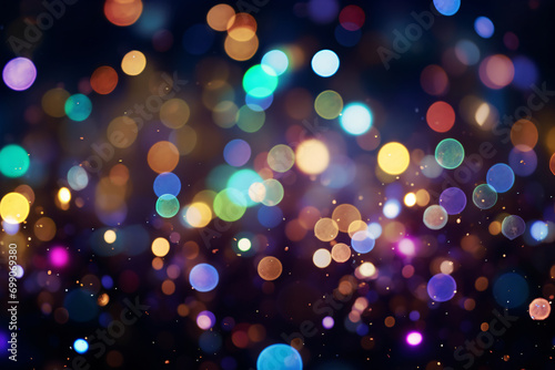 Colorful blurry bokeh background, glitter particles out of focus