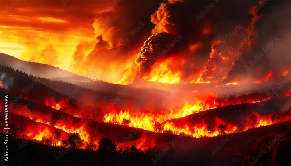 paisagem pegando fogo, aquecimento global, queimada, poluição