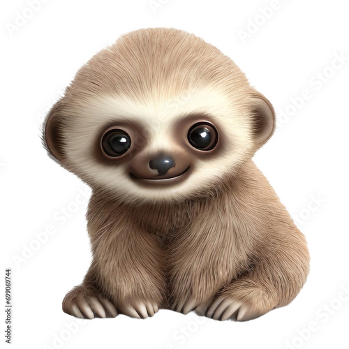 Portrait of sloth animal, isolated on transparent of white background