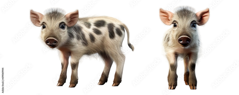 Set of wild boar animal, isolated on transparent of white background
