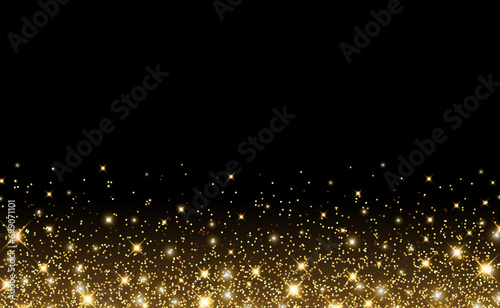 Vector shining gold background with glitter on a black background for Christmas celebration party, New Year card, wedding, bachelorette party, baby shower party, birthday, casino. Vector illustration