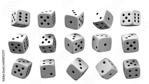 Collection of dice isolated in transparent background. PNG. 3D Illustration. 3D Render. photo