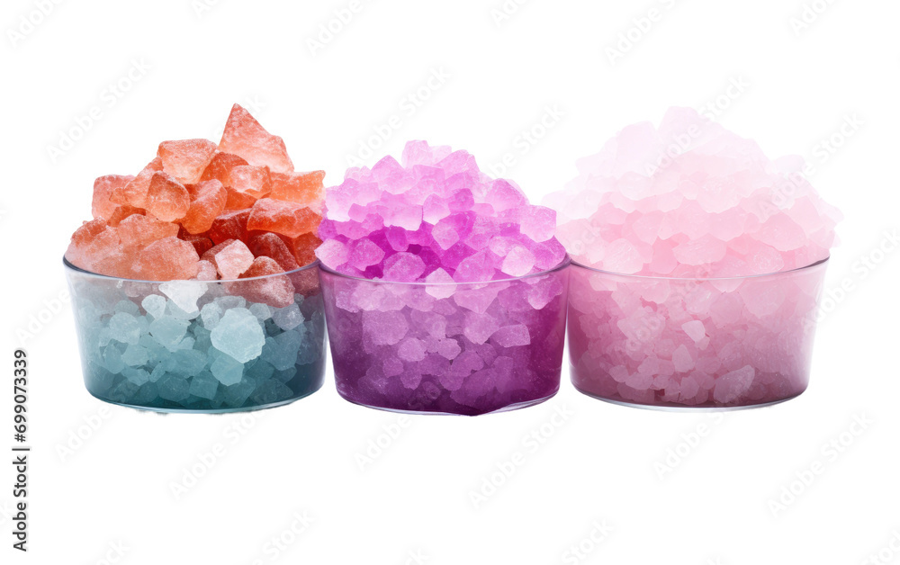 A Soothing Display Scented Bath Salt Crystals on a Clean Background on a White or Clear Surface PNG Transparent Background. A Soothing Display Scented Bath Salt Crystals on a Clean Background on a White or Clear Surface PNG Transparent Background.