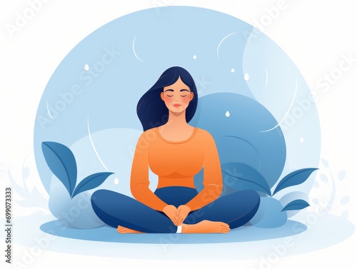 Girl meditating in lotus position. illustration in flat style Generative AI