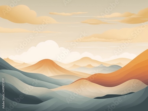 Landscape with mountains and clouds. illustration in flat style. Generative AI