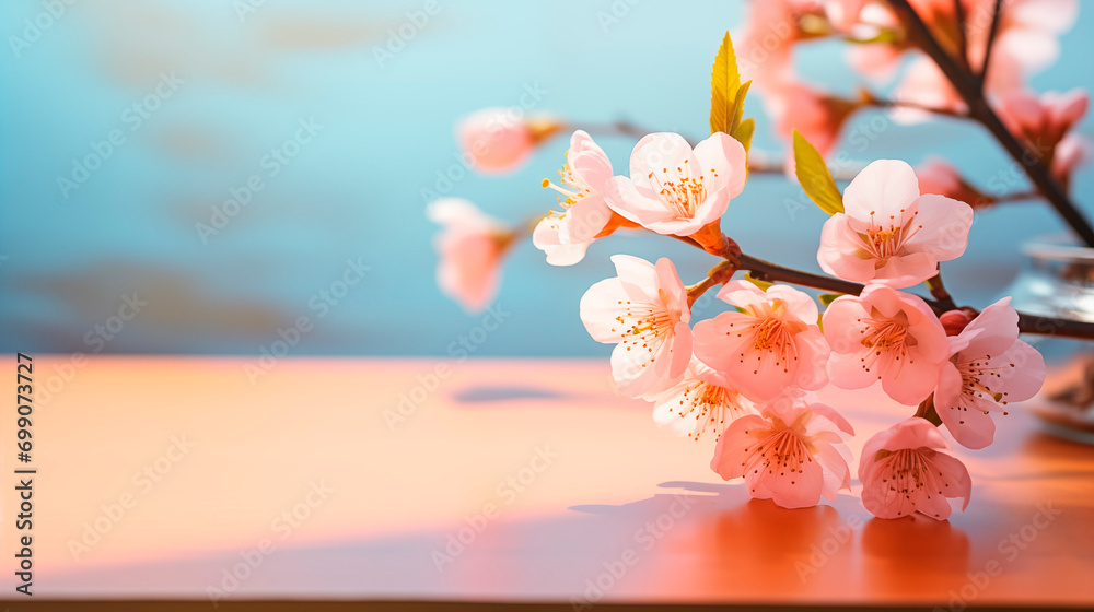 テーブルに置かれた桃の花