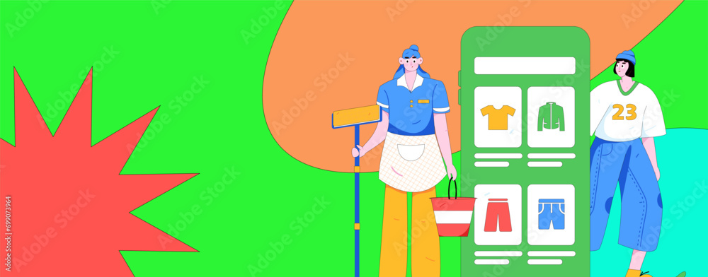 Holiday shopping people doing e-commerce online shopping flat vector concept operation hand drawn illustration
