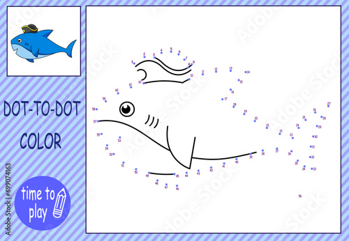 children's educational game. logic game. connect the dots by numbers. handwriting training. coloring book. shark